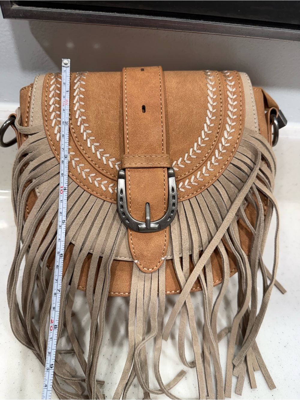Montana west Suede Fringe Crossbody Bag in Tan